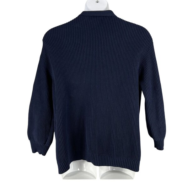 Quince Womens L Navy Organic Cotton Oversized Cardigan Ribbed Knit Open Front - Picture 2 of 16